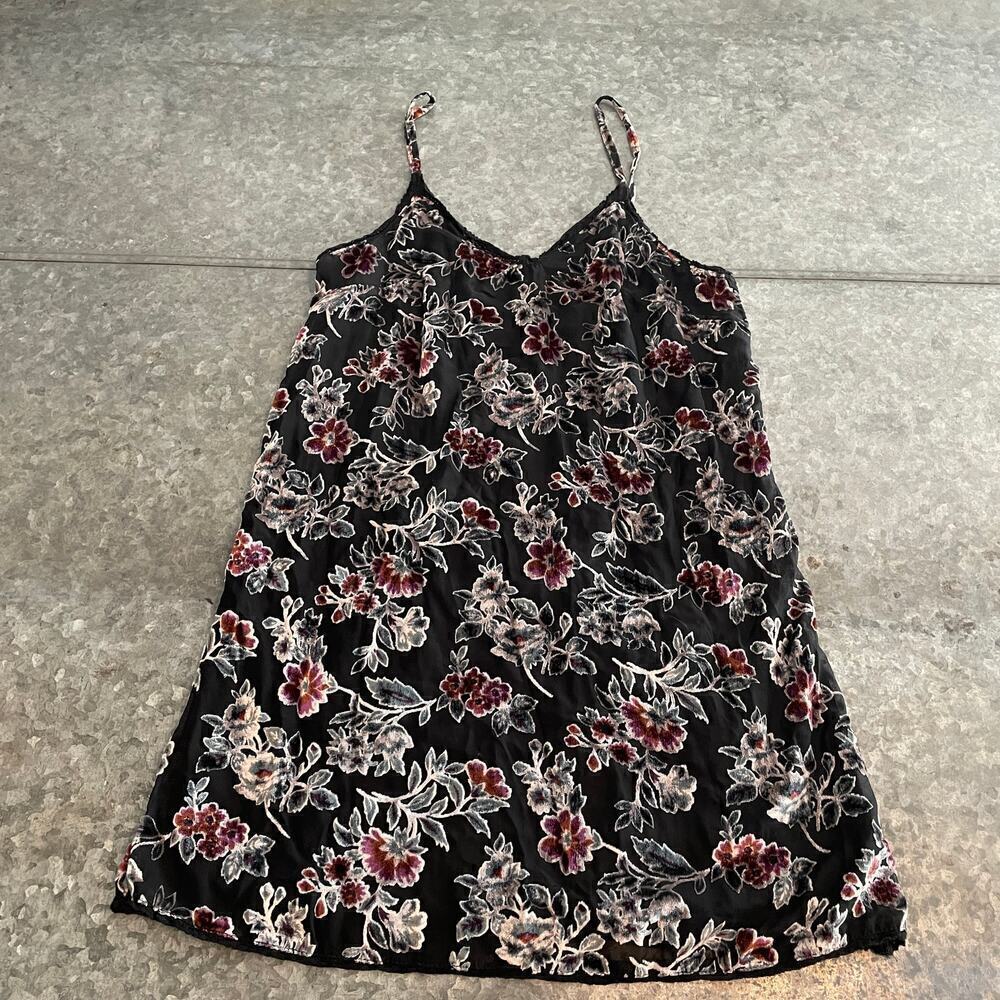 American Eagle Velvet Cutout Floral Slip Dress Black Small Goth Grunge 90s Y2K